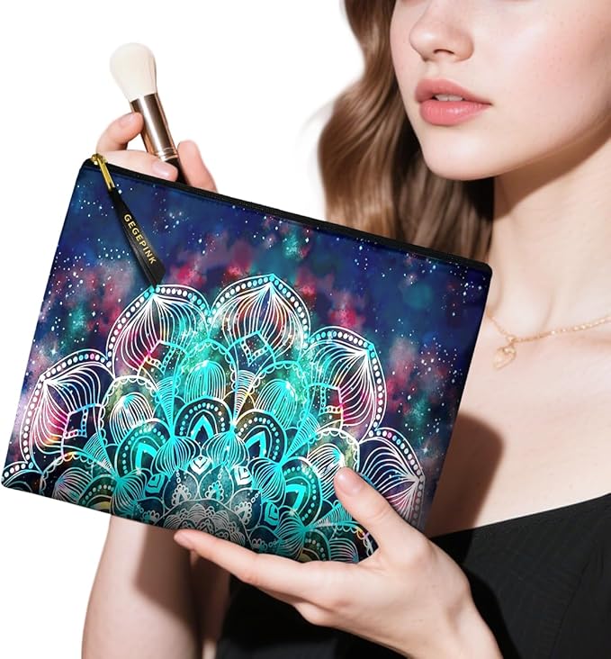 Cute Makeup Bag for Purse Waterproof Cosmetic Bags for Women Funny Smooth Zipper Travel Toiletry Pouch 10X8 Inches-Mandala Nebula Makeup pouch