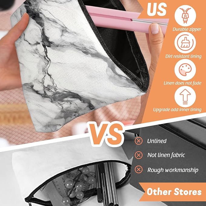 Makeup Bag Travel Cosmetic Bags Small Makeup Case Waterproof Zipper Pouch for Women Girls 7X9inches - Bold Black - Veined White Marble
