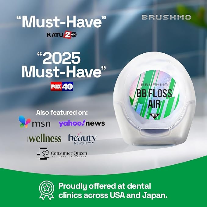 Brushmo Black Floss Air (BB Floss Air) - Ultra Soft & Thin Expanding Gum-Friendly Soothing Mint Dental Floss, Natural Wax Helps Remove Plaque from Teeth, Dentist Designed PTFE & PFAS Free, 110 yd