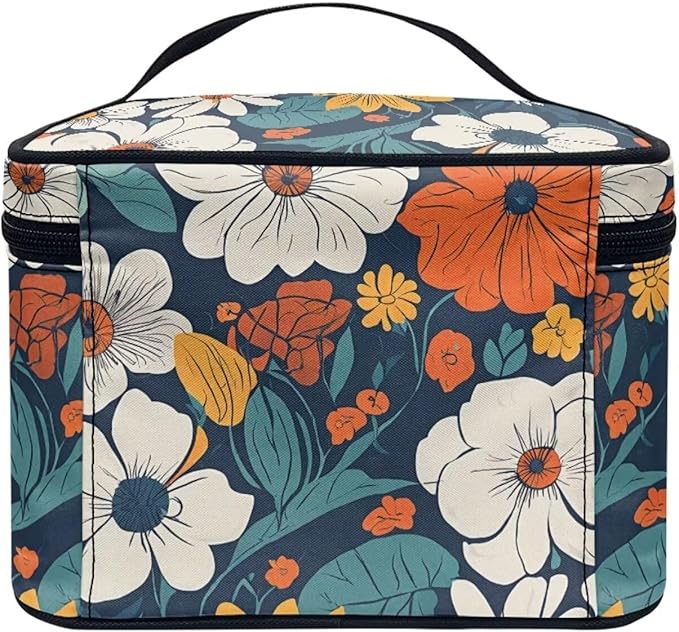 JoyLamoria Floral Blossoms Bag Portable Cosmetic Bag Cute Handbag Wallet Coin Purse with Handle