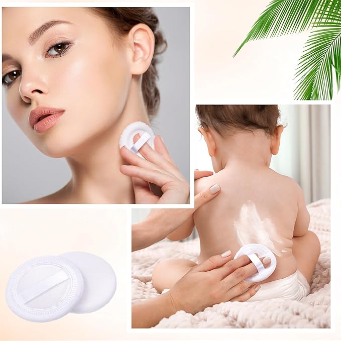 100 Pcs Cotton Powder Puff Washable 2.36 Inch White Round Cosmetic Face Powder Makeup Puffs with Ribbon Body Cosmetic
