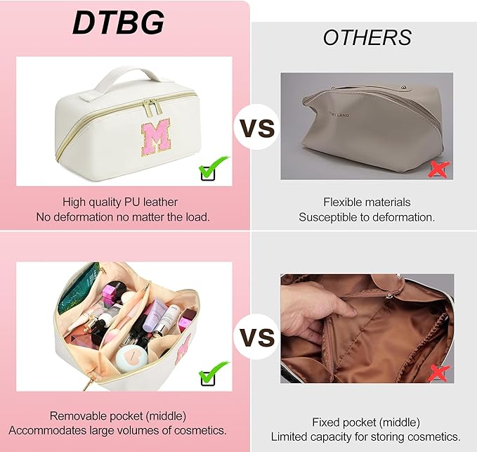Makeup Bag for Women, PU Leather Travel Toiletry Bags, Initial Make Up Cosmetic Pouch for Teen Girls, Wide Open Portable Skincare Bag, Personalized Birthday Gifts Graduation Gifts, White C