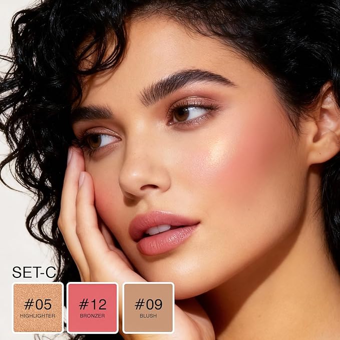 3Pcs Cream Contour Sticks, Shades with Highlighter & Bronzer & Blush, Makeup Kit for Sculpt the Cheeks Long Lasting Dewy & Matte Finish Lightweight Face Contouring Pen LIGHT MEDIUM (SET-C)