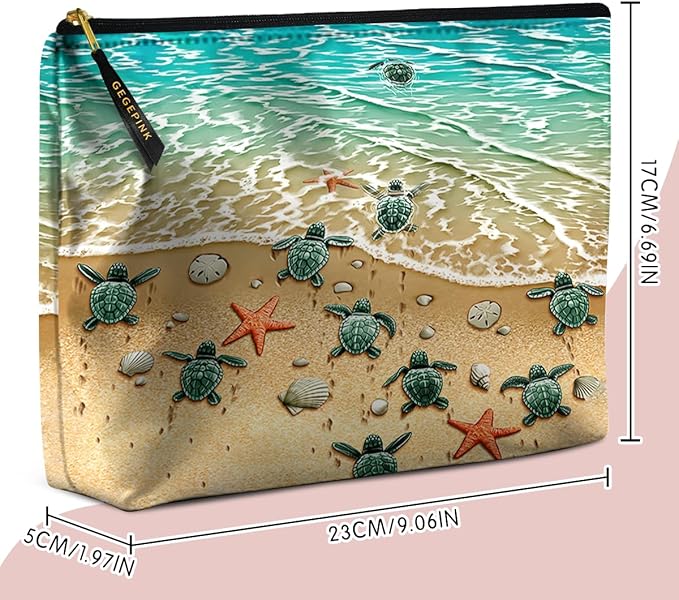 Cute Makeup Bag for Purse Waterproof Cosmetic Bags for Women Funny Smooth Zipper Travel Toiletry Pouch 10X8 Inches-Seashell on Beach Makeup pouch