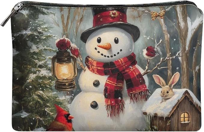COEQINE Christmas Bag Organizer Pouches for Women Snowman Rabbit House Designer Pen Pouch Large Waterproof Cosmetic Bag with Zipper for Travel Work Holiday Vacation Gifts