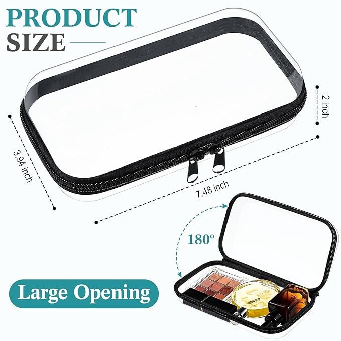 Hoolerry 3 Pcs Clear Hard Zipper Case Plastic Pouch Transparent Hard Case Clear Makeup Bag Portable Travel Organizer Bin for Cosmetics, Building Blocks, Puzzles(Black,S)