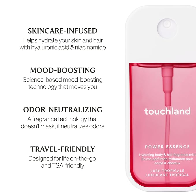 Touchland Hydrating Body & Hair Fragrance Mist, Lush Tropicale, 2 FL. OZ. Travel Size Body Spray