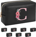 Personalized Initial Makeup Bag, Birthday Gifts for Women and Girls, Small Makeup Pouch Travel Toiletry Bag, Make Up Organizer Bag Gift Trendy Stuff for Friend Mom Teacher, Black