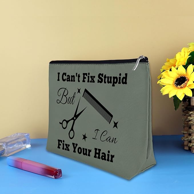 Hairdresser Gifts Hair Stylist Makeup Bag Hair Dresser Cosmetic Bags Gift Funny Hairstylist Gift Grey Cosmetic Pouch Makeup Case Christmas Inspirational Graduation Birthday Gift for Hairdresser