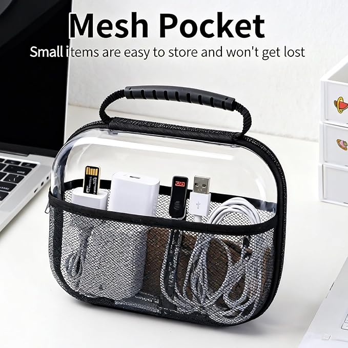 3 Pack Clear Hard Shell Zipper Case, Clear Makeup Bags with Handle, Hard Shell Travel Case, Waterproof Diaper Bag Organizing Pouches, Toiletry Bag for Travel, Hard Shell Zipper Case for Snacks