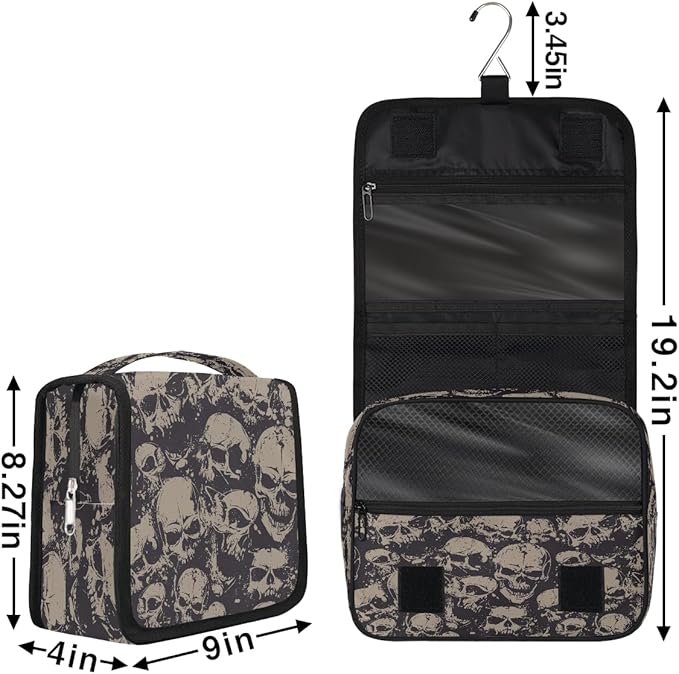 Travel Toiletry Bag for Women & Men Bohemian Skull Cool Hanging Cosmetic Organizer Portable Waterproof Makeup Case Make Up Bag with Compartments Travel Essentials for Bathroom Shower