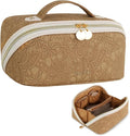 Prite Travel Cosmetic Bag Makeup Organizer Bag For Women Large Capacity Waterproof PU Leather Toiletry Bag with Handle and Clear Divider(Brown Flower)
