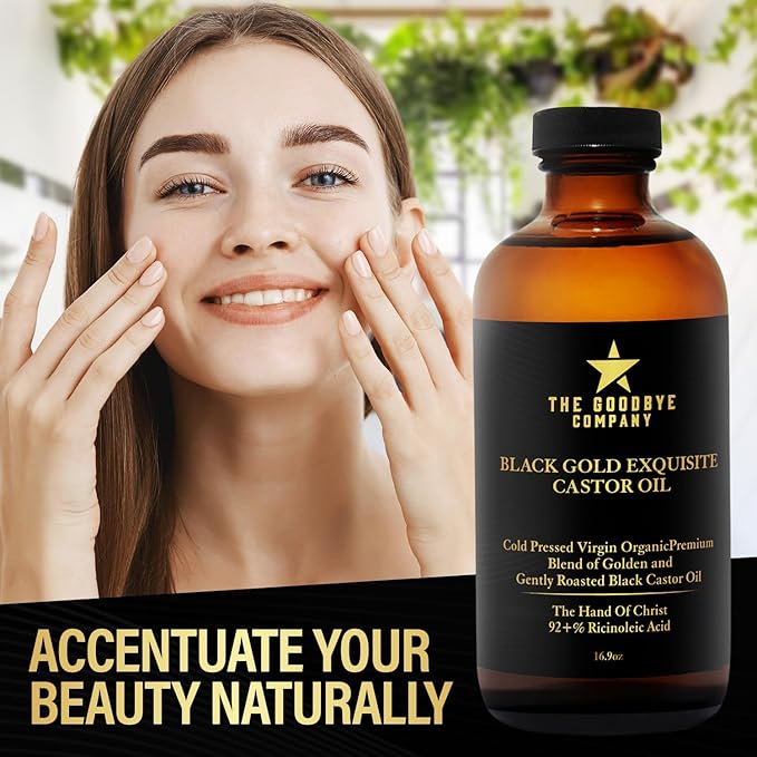 The Goodbye Company 100% Pure Organic Jamaican Black Castor Oil - Premium Cold-Pressed for Hair Growth, Skin Moisturizing, Eyelashes & Eyebrows - 16.9oz