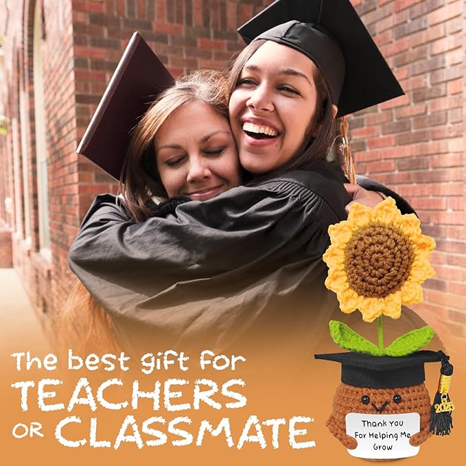 Teacher Appreciation Gifts, Handmade Crochet Sunflower Teacher Gifts, Thank You for Helping Me Grow, Daycare Teacher Appreciation Gifts for Women Men, End of Year Graduation Teacher Gifts (3)