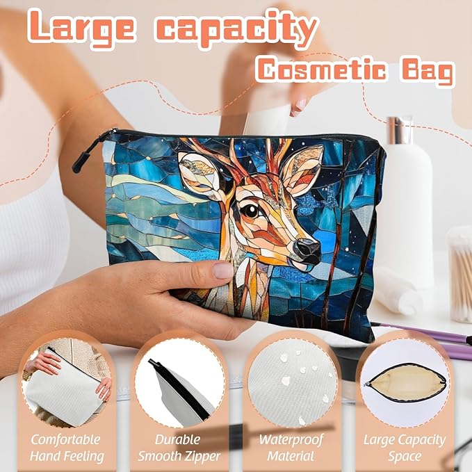 Cosmetic Bags Travel Makeup Toilet Case Waterproof Pouch for Women Girls 6.7X9.45inches - Colorful Celestial Deer