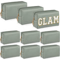 Sanwuta 9 Pcs Makeup Bags Bulk PU Double Zippers Cosmetic Bag Makeup Toiletry Christmas Small Pouch Portable Travel Organizers Case for Women Bridesmaid Party End of The Year(Dark Green)
