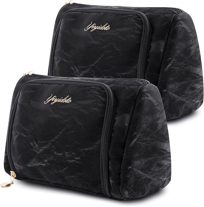 Cosmetic Bag Travel Makeup Bag Large Capacity Small Travel Zipper Pouch Makeup Organizer Bag for Women (Black-2 Pack)