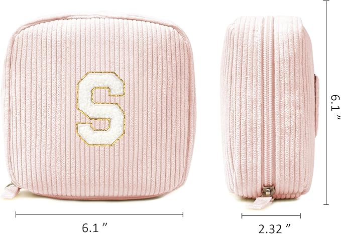 LETGO Birthday Gifts for Women Small Personalized Initial Monogram Makeup Bag,Preppy Corduroy Makeup Bags Travel Toiletry Bag Cute Pouch Purse for Her Mom Girlfriend Wife Sister Teacher Bridesmaid