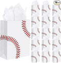 durony 16 Pieces Baseball Party Favor Bags with Handles Tissue Paper Gift Bags Goodie Candy Treat Bag for Birthday, Baseball Themed Party Supplies (8.6 x 6.2 x 3.1 Inches)