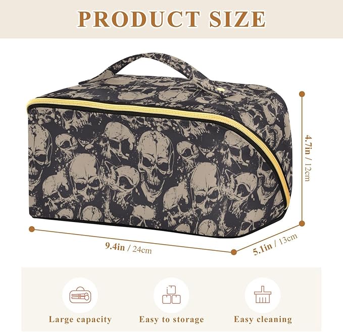 Makeup Organizer Bag, Grunge Skulls Travel Makeup Bags Makeup Vanity Case Large Capacity Rhombus Cosmetic Toiletry Bag for Girl Women Ladies