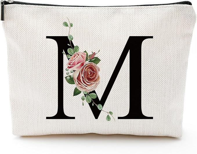 Initial A-Z Personalized Letter Makeup Bag, Monogrammed Bridesmaid Gifts/Presents Cosmetic Bag, Portable Stationery Storage Organizer Pouch, Friendship Love Travel Makeup Bags