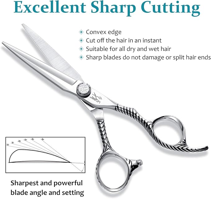 JASON Professional Hair Scissors Sword Blade Barber Scissor 6.0" Razor Edge Hair Cutting Shears Japanese Stainless Steel for Salon Home Kid Men Women