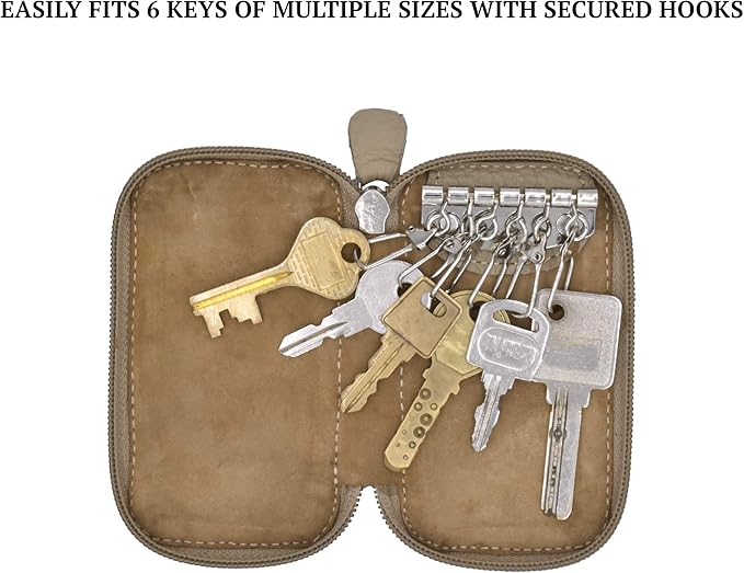 Full Grain Genuine Leather Keychain Holder Pouch with 6 Key Holders Hook