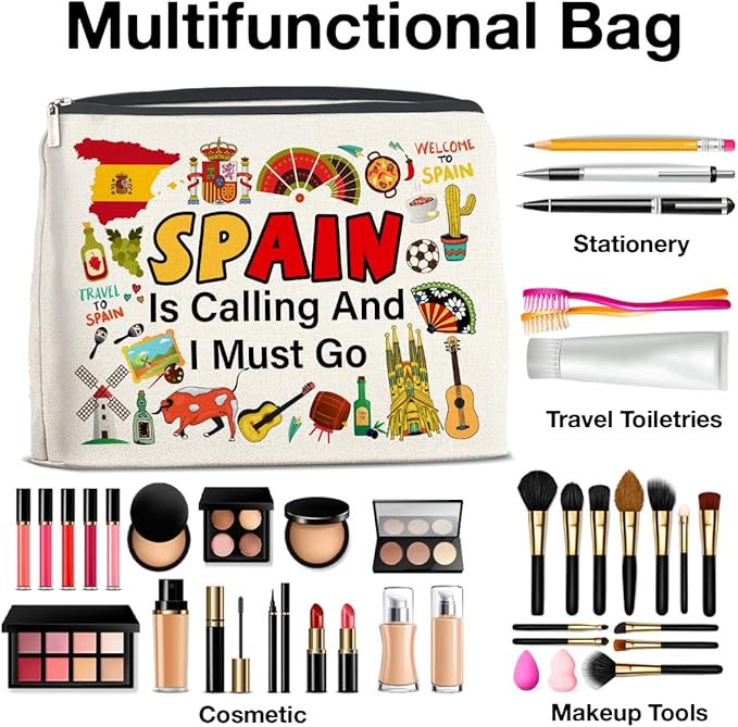 Spain Travel Gifts Makeup Bag - Spain Lover Cosmetic Bag Zipper Pouch