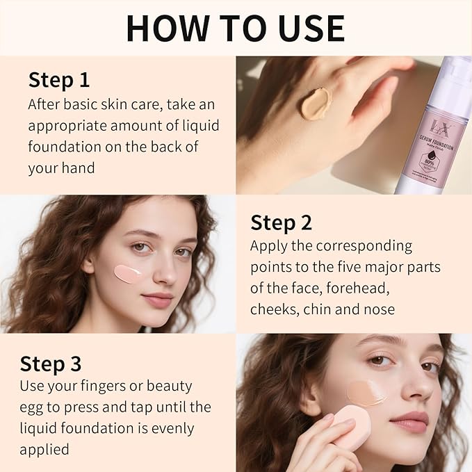 Moisturizing Foundation with 1% Hyaluronic acid, Deep Hydration & High Coverage Serum Foundation for A Smooth & Satin Finish, 301 Medium