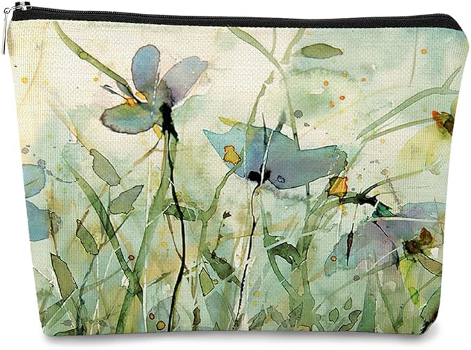 Floral Makeup Bag - Wildflower Cottagecore Vintage Cosmetic Organizer for Women and Girls - Small Aesthetic Flower Design