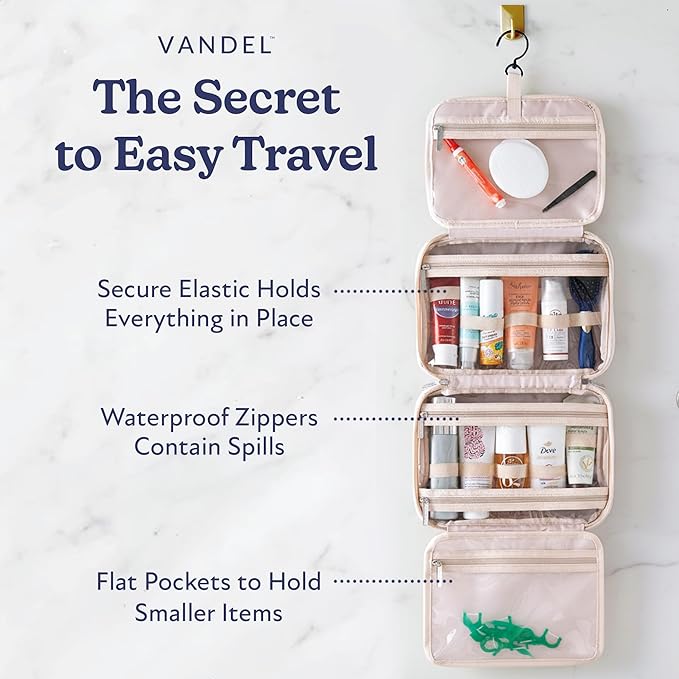 VANDEL Waterproof Hanging Toiletry Bag for Travelling, Hanging Makeup Bag, Cosmetic Travel Bags for Women Travel Toiletry Bags, Makeup Case Toiletries Organizer Hygiene Bathroom Shower Caddy