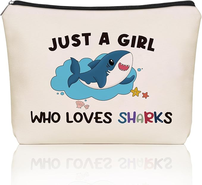 Shark Makeup Bag Christmas Gifts: Sharks Themed Cosmetic & Toiletry Organizer Pouch For Daughters, Sisters, Niece, Mom, Friends,Teen Girls & Women.Ideal Shark Lover Gift For Travel, Birthdays.