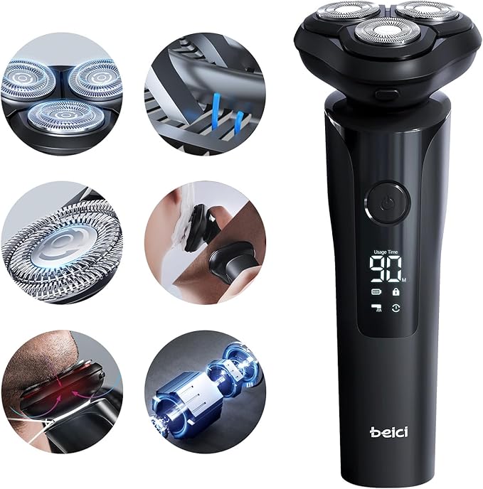 Men's Shaver Electric Rotary Razor 3D Floating Cutter Head One Hour Type-c Fast Charge Waterproof Razor with Led Display Wet Dry Shaving X2 Series Gift for Dad Husband Boy Friends