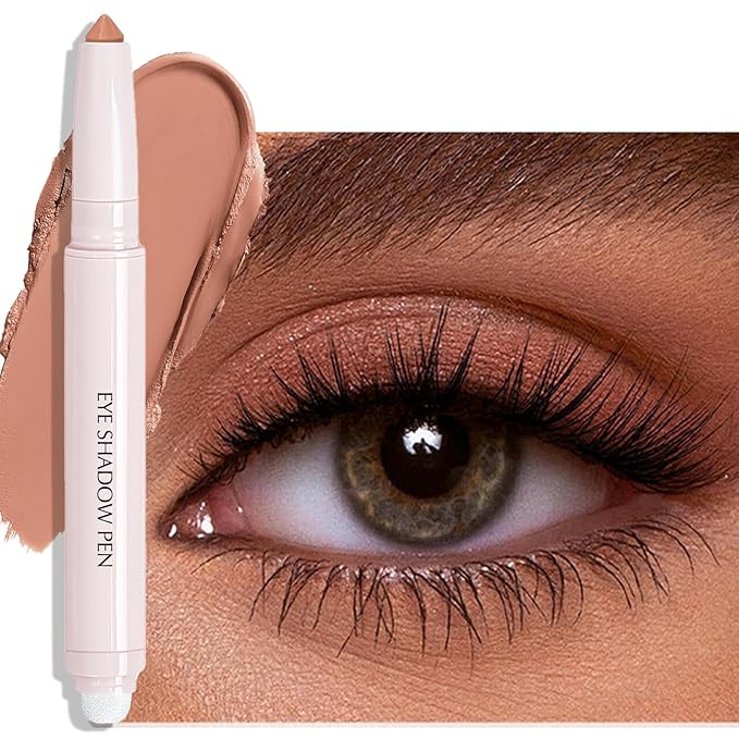 Eyeshadow Stick, Caramel Matte Cream Eyeshadow Long-Lasting Crease-Proof Neutral Eye Shadow Eyeliner Pencil High Pigmented Highlighter Makeup Crayon with Blending Brush & Built-in Sharpener