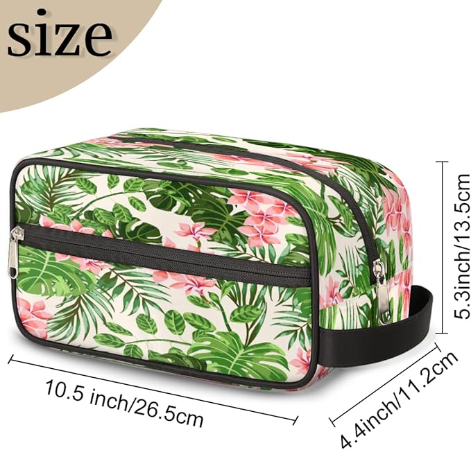 Tropical Leaf Flower Travel Toiletry Bag for Women Men Lightweight Cosmetic Makeup Bag Organizer Waterproof Shaving Bag Dopp Kit with Large Capacity for Toiletries and Shaving Accessories