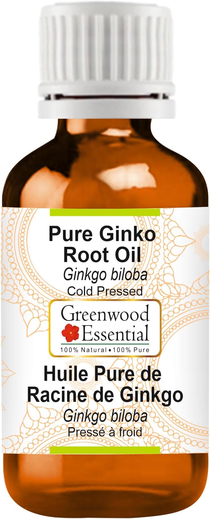 Greenwood Essential Ginko Root Oil (Ginkgo biloba) | Cold Pressed | Natural | Undiluted | For Diluting Essential Oils | For Skin & Massage | Men & Women | 2ml (0.06 oz)