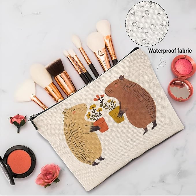 Capybara Gifts, 2 Pcs Cute Makeup Bag, Capybara Stuff Cosmetic Bag Travel Pouch, Friendship Graduation Birthday Animal Lovers Gifts for Women Girls Daughter Friend Niece Sisters