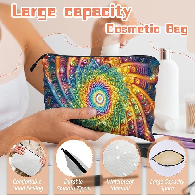Cosmetic Bags Travel Makeup Toilet Case Waterproof Pouch for Women Girls 6.7X9.45inches - Abstract Art Style Spirals