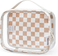 Narwey TSA Approved Clear Toiletry Bag for Travel, Waterproof PVC Clear Makeup Bags, Portable Compact Cosmetic Bag Make Up Organizer, Airport Airline Quart Size Compliant Bag (Light Checkerboard)