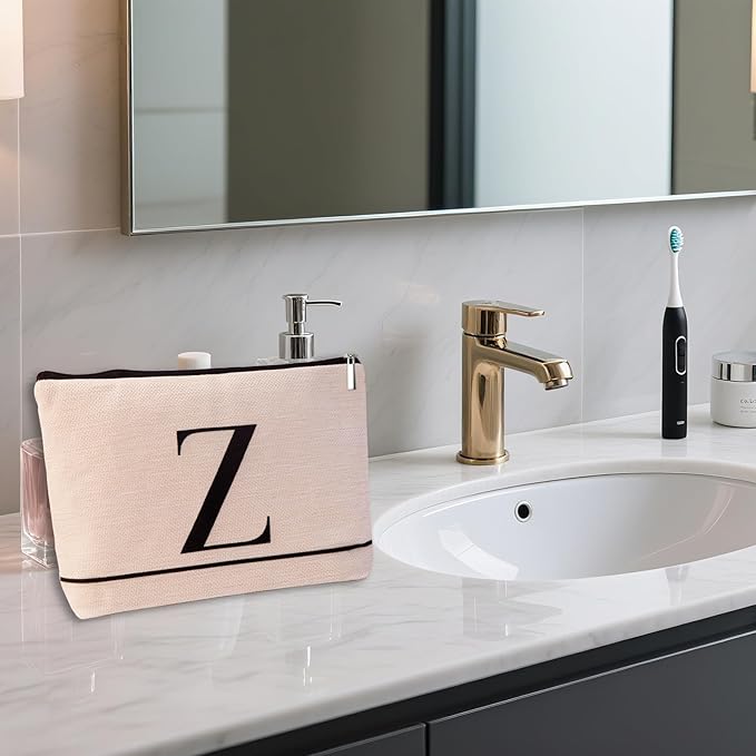 Letter A-Z Initial Personalized Makeup Bags, Birthday Gifts for Women, Monogrammed Gifts for Women Mom Sister Best Friend Bride Bridesmaid, Mothers Day, Christmas, Small Travel Cosmetic Bag (Z)