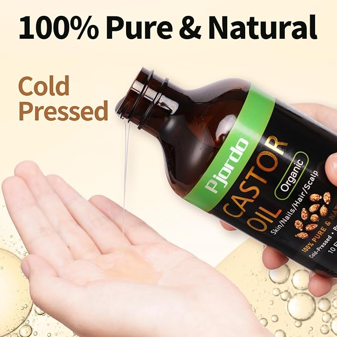 2 Pack 100% Pure & Natural Castor Oil, Cold Pressed Organic Castor Oil for Hair Growth, Eyelashes, Skin, Nails & Scalp, Daily Moisturizing & Nourishing for All Skin Types