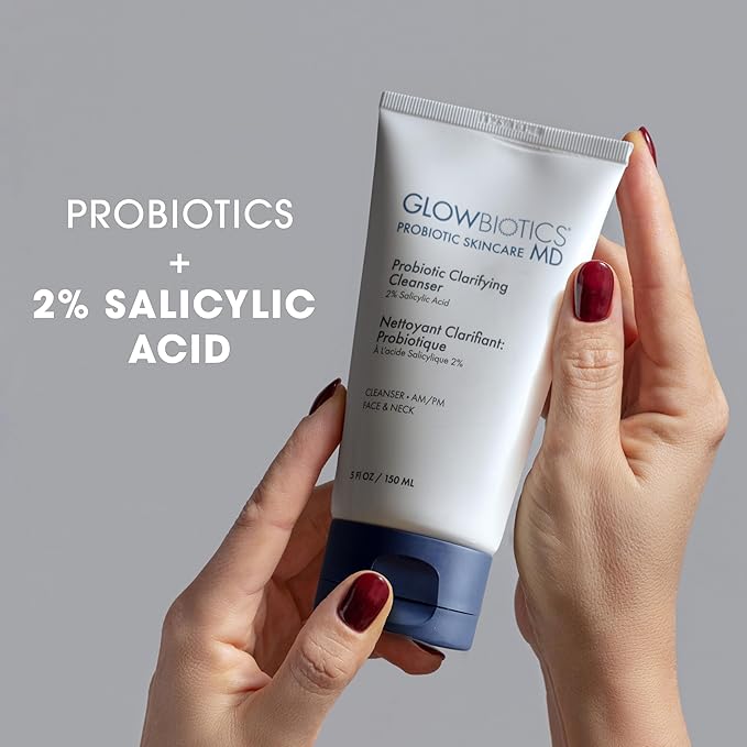 Glowbiotics Probiotic Clarifying Cleanser 5 oz – Gentle Foaming Face Wash with 2% Salicylic Acid & Peptides | Probiotic BHA Cleanser for Oily & Acne-Prone Skin