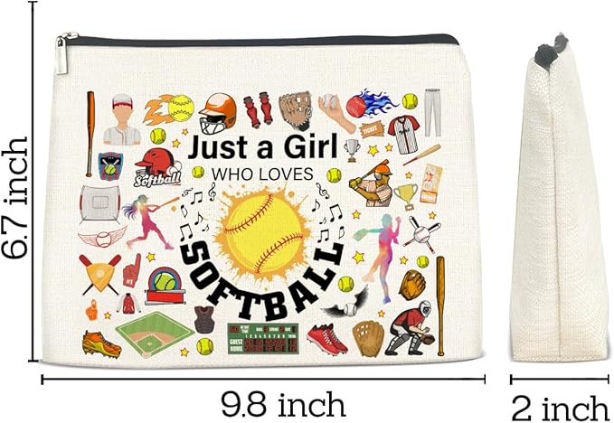 Softball Makeup Bag for Girls - Cool Team Gifts for Coach, Players, Fans - Cosmetic Travel Bag Pouch for Purse