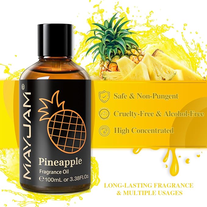 MAYJAM 100ML/3.38FL.OZ Pineapple Fragrance Oils with Glass Dropper, Essential Oils for Diffusers for Home, Long Lasting Scented Oils for Diffusers Soap Candle Making