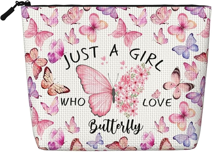 MOLAIGIN Just A Girl Who Love Butterfly Cute Butterflies Cosmetic Bag For Women, Travel Makeup Bag, Toiletry Zipper Bag, Large Capacity Aesthetic Cases