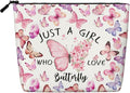 MOLAIGIN Just A Girl Who Love Butterfly Cute Butterflies Cosmetic Bag For Women, Travel Makeup Bag, Toiletry Zipper Bag, Large Capacity Aesthetic Cases