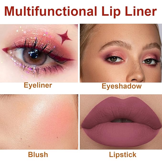 2Pcs Matte Lipstick and Lip Liner Set, Cream Nude Mauve Long Lasting Waterproof Lipliner Pencil & Plumper Lip Gloss, Retractable Lip Liner and Liquid Lipstick for Women Girls Lip Makeup (#02)