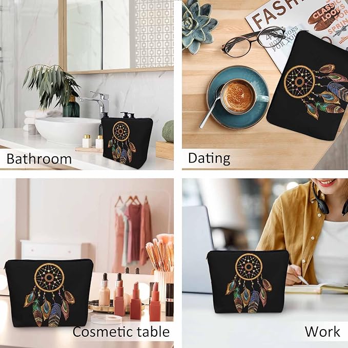 Woman Makeup Bag Dream Catcher, Native American Style Tribal Feathers Dream Catcher Makeup Bags Travel Cosmetic Bags Toiletry Makeup Organizer Pencil Pouch Cosmetic Bag For Owners Lady