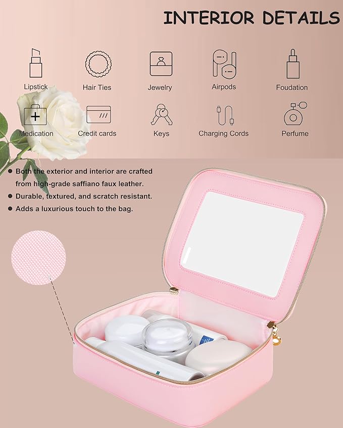 Leather Clear Makeup Bags Set - Travel Clear Cosmetic Bag Case with Zipper, Transparent TSA Approved Toiletry Bags for Travel Essentials Car Accessories for Women (Pink, S+M)