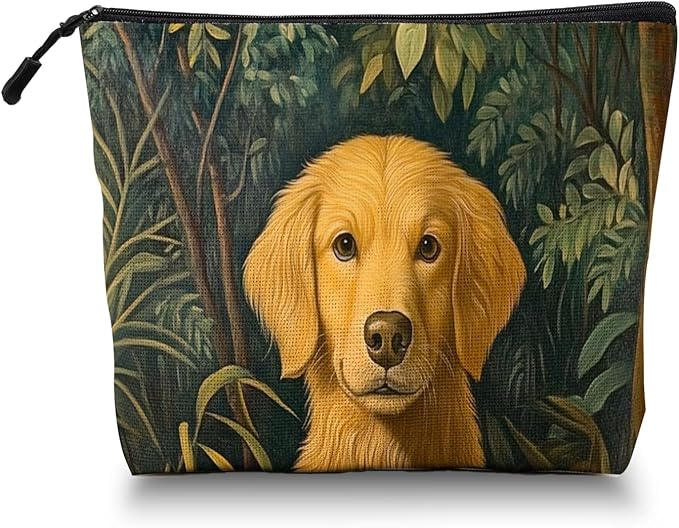 Cosmetic Bags Travel Makeup Toilet Case Waterproof Pouch for Women Girls 6.7X9.45inches - The Serene Allure of A Dog in AJungle Scene